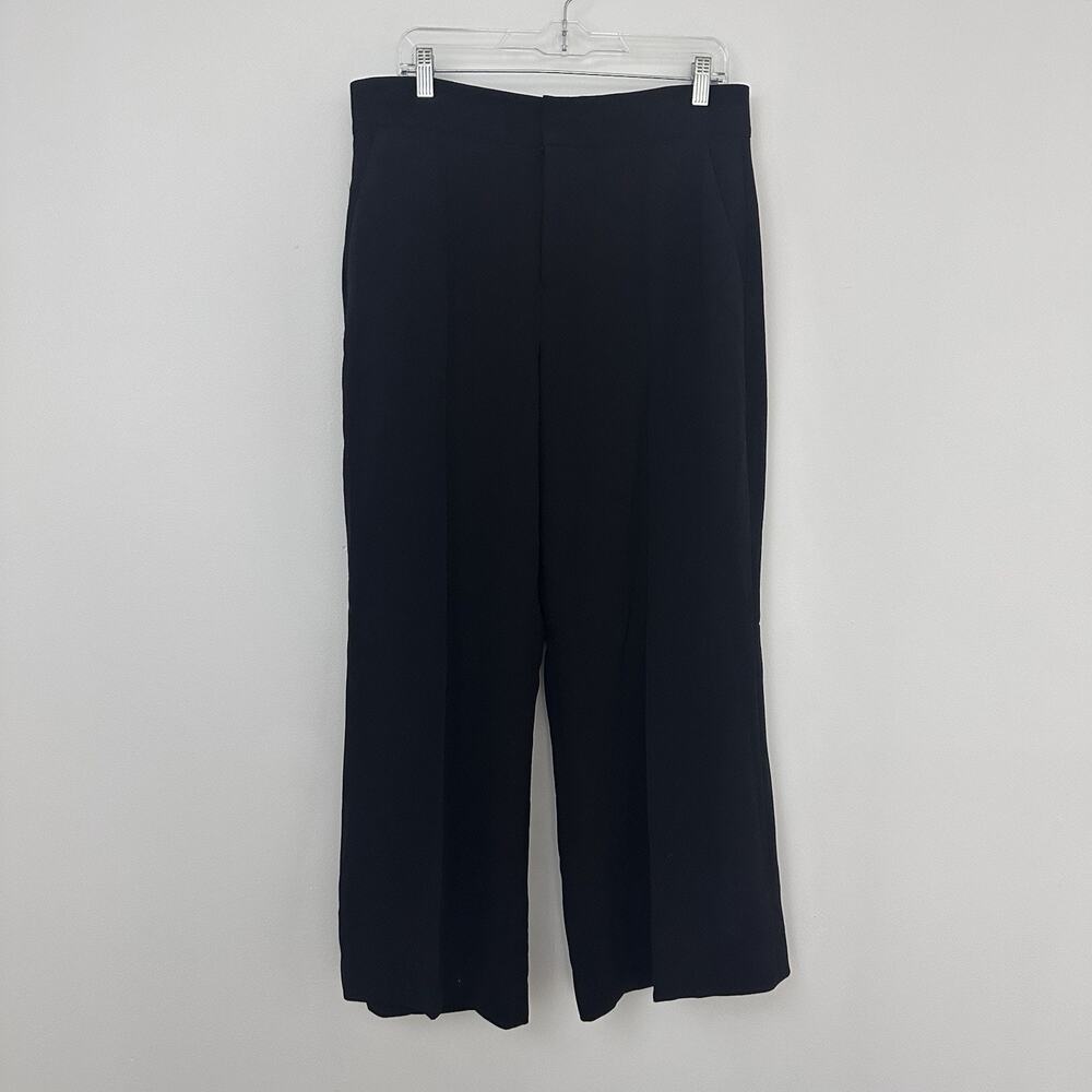 Alice Olivia Womens 14 Wide Leg Trouser Pleat Ankle Crop Pants Black Career